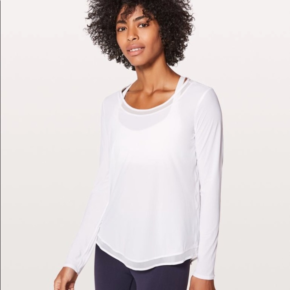 NWT WHITE LULULEMON MIX AND MESH LONG SLEEVE - 10 - Picture 3 of 7